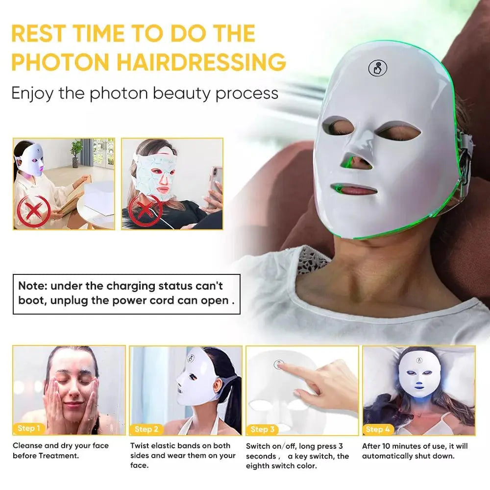 LED Light Therapy Face Mask - 7 Color Photon Therapy, Anti-Aging, Wrinkle Reduction, Skin Tightening, Daily Facial Care
