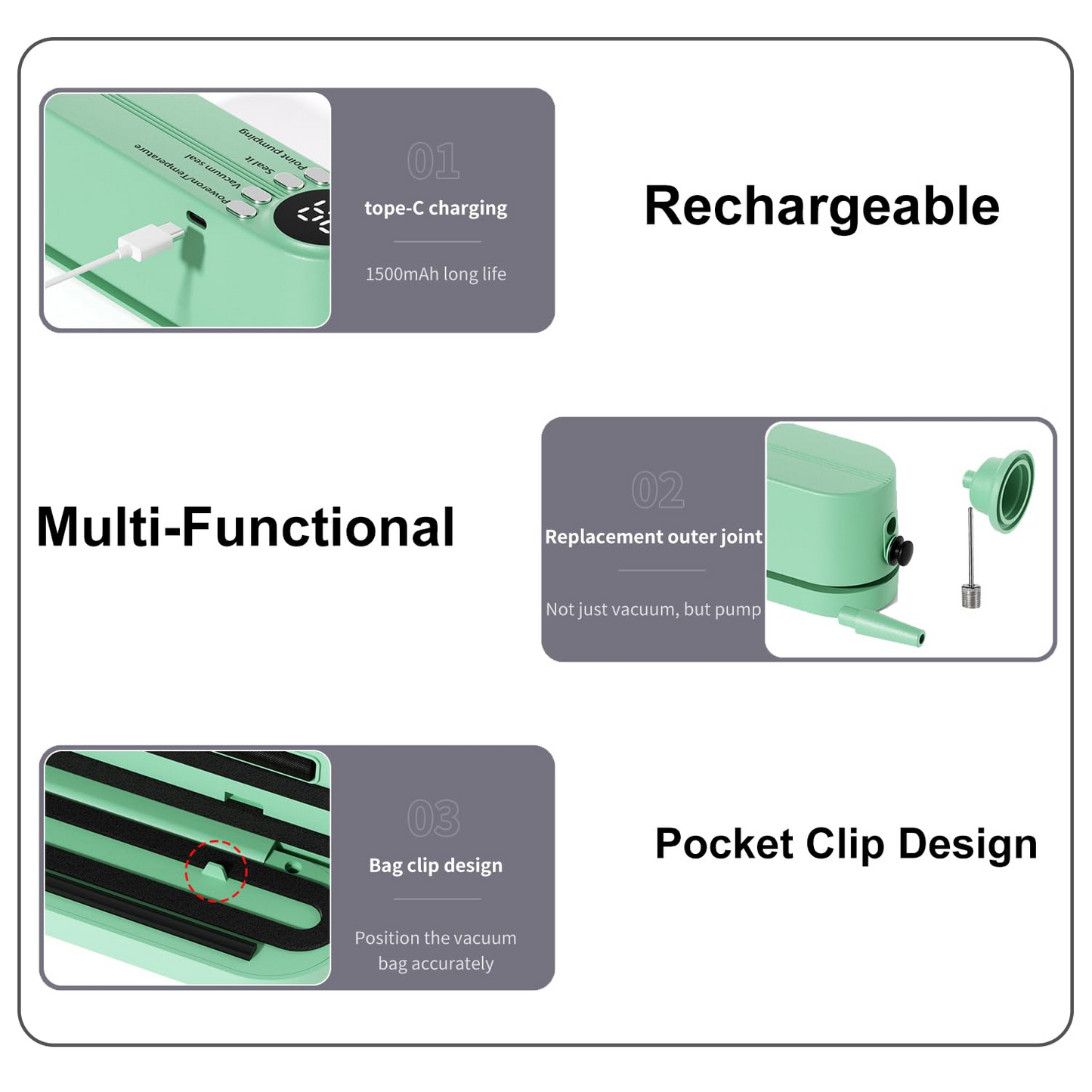 3 in 1 Cordless Mini Vacuum Sealer Rechargeable Bag Sealer