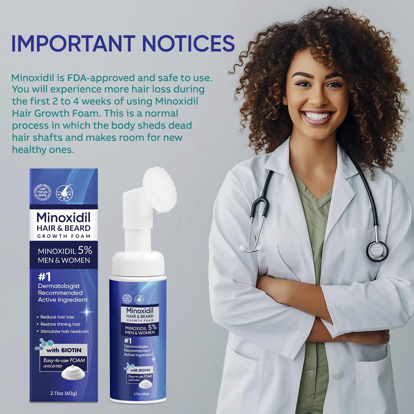 East Moon Men's Volumizing Hair Foam | 5% Minoxidil Foam Kit, 5% Minoxidil for Men Foam, Minoxidil for Women Hair Growth 60ml.