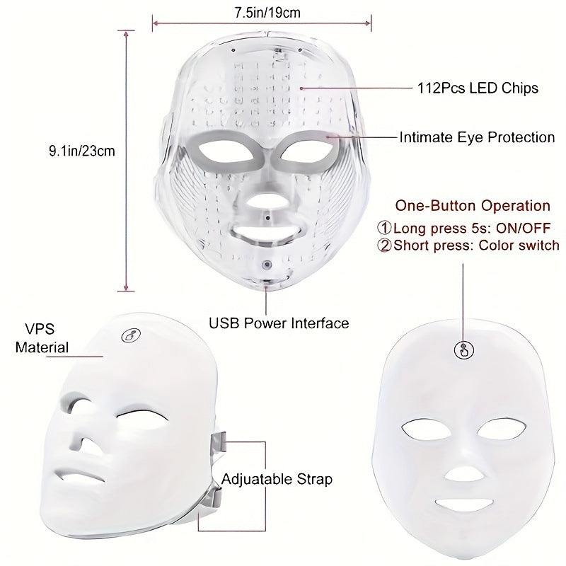 LED Light Therapy Face Mask - 7 Color Photon Therapy, Anti-Aging, Wrinkle Reduction, Skin Tightening, Daily Facial Care