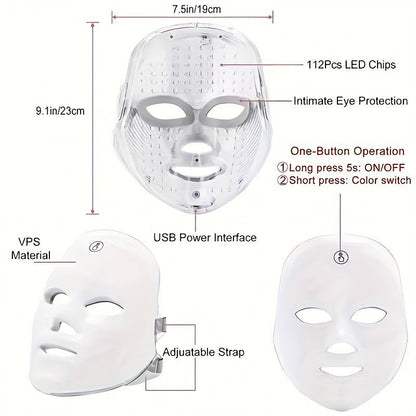 LED Light Therapy Face Mask - 7 Color Photon Therapy, Anti-Aging, Wrinkle Reduction, Skin Tightening, Daily Facial Care